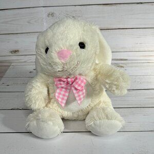 Inter-American 9" White Plush Bunny Rabbit Stuffed‎ Animal With Pink Gingham Bow